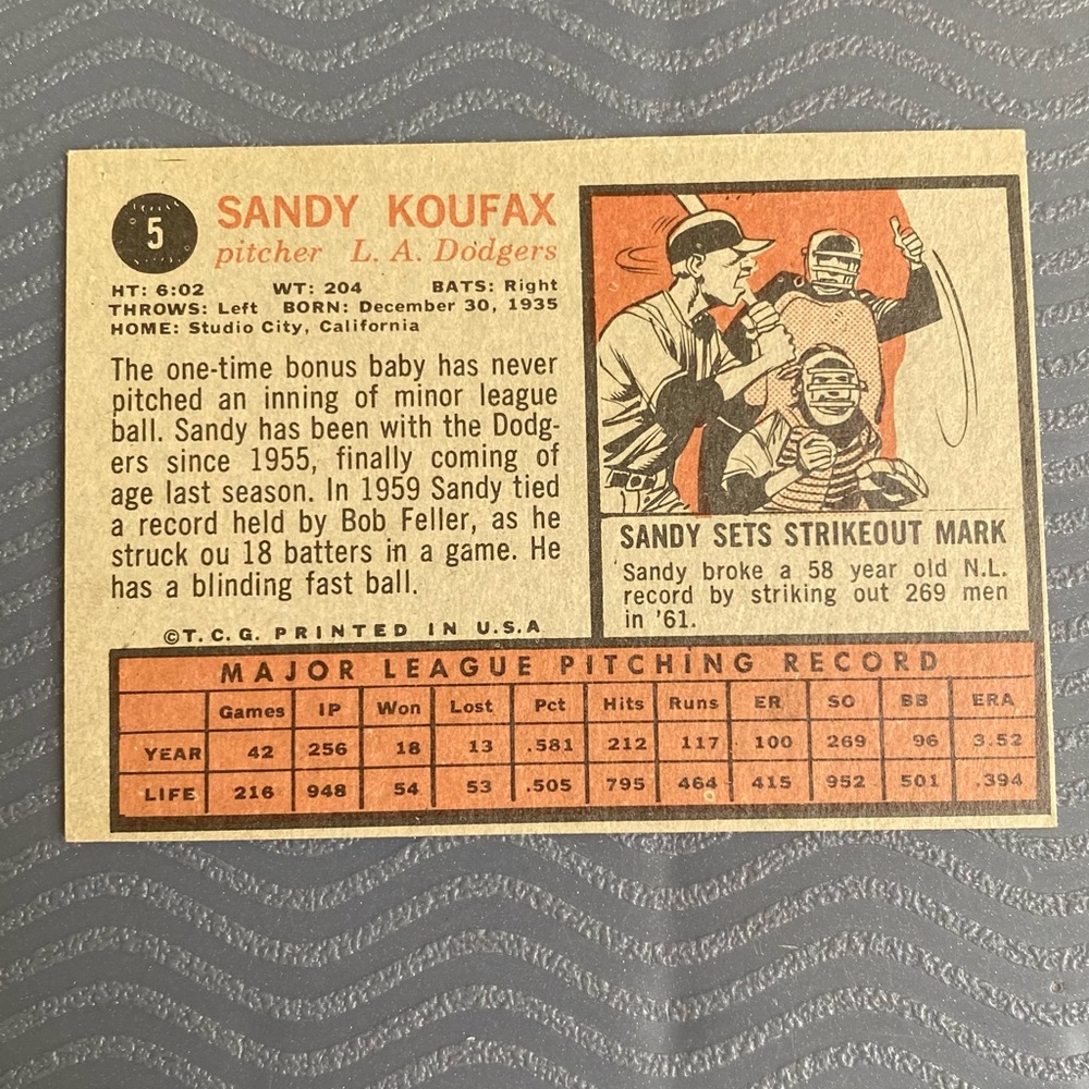 1962 Topps Sandy Koufax #5